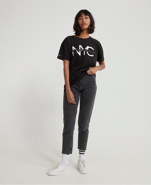 Superdry NYC Split Portland Organic Cotton Női Pólók Fekete | ZHENI3471